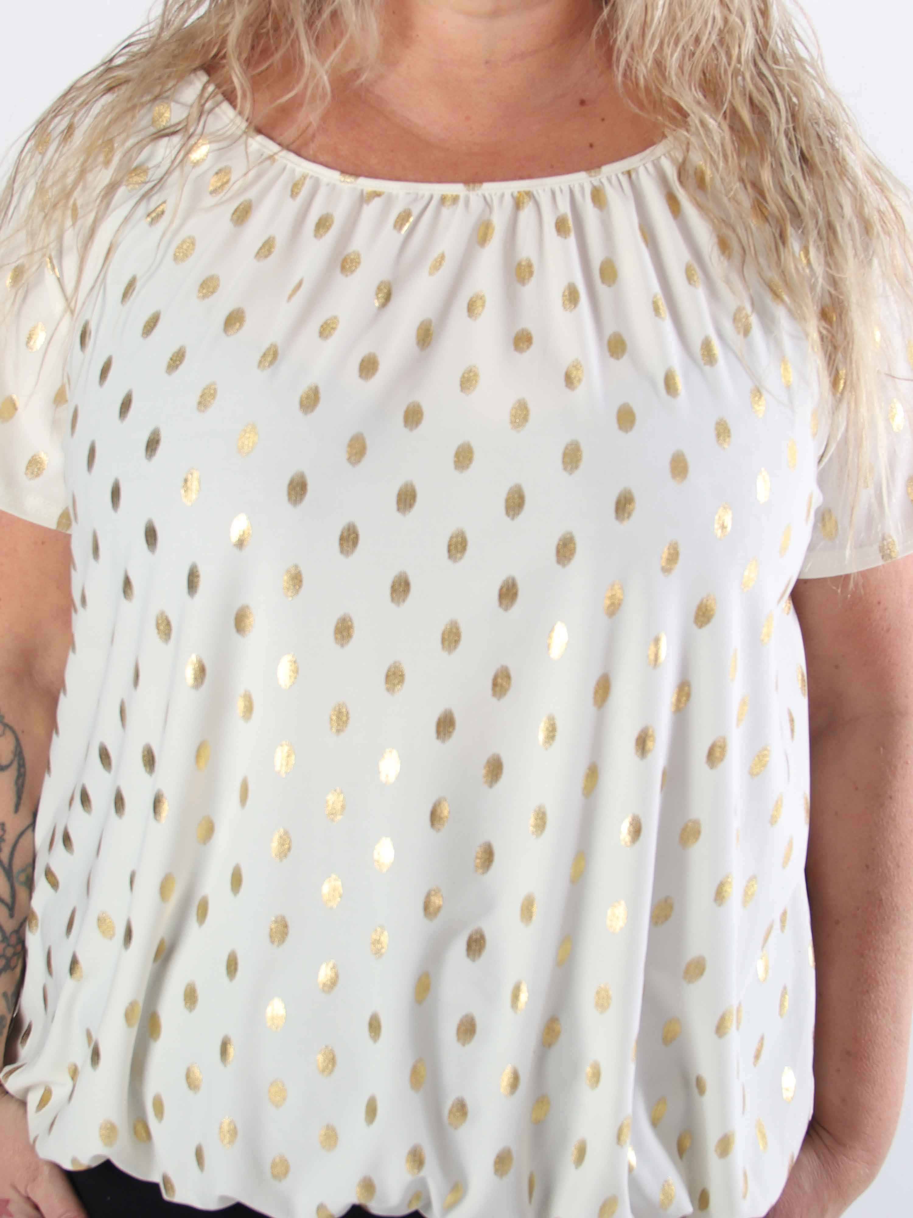 Miracle Dot T-shirt - Elastisk plus size bluse med guld dutter på